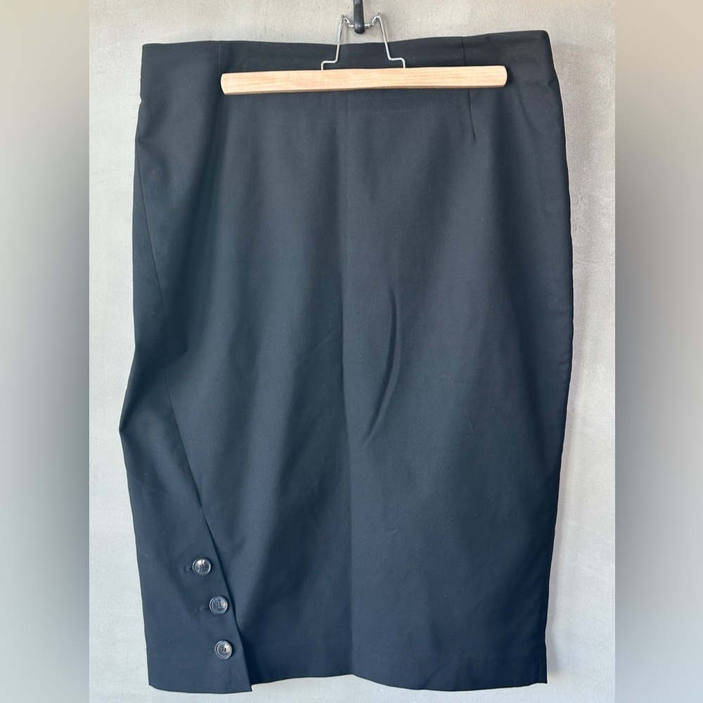 Black Pencil Skirt with Bottom Button Detail